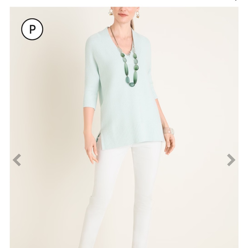 Chico’s Petite V-Neck Elbow-Sleeve Pullover Sweater - Aqua Haze - 1P/PM - NEW